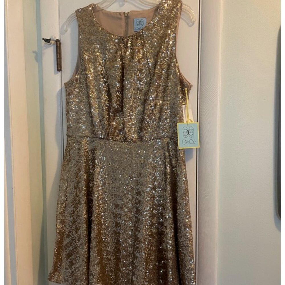 CeCe Gold Sequin Cocktail Dress